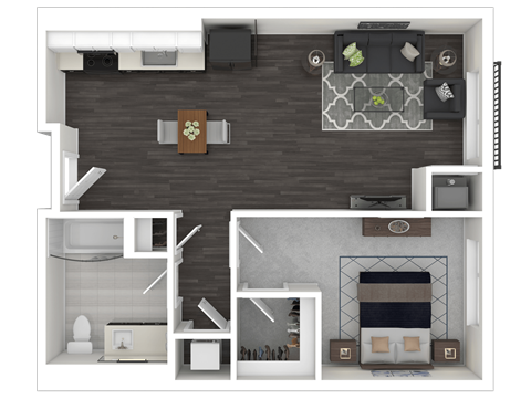 Floor plan for 1 bed, 1 bath, 711 sqft