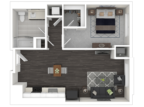 Floor plan for 1 bed, 1 bath, 711 sqft