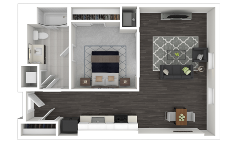 Floor plan for 1 bed, 1 bath, 639 sqft