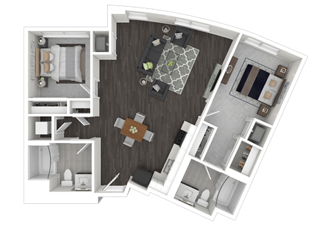 Floor plan for 2 beds, 2 baths, 1071 sqft