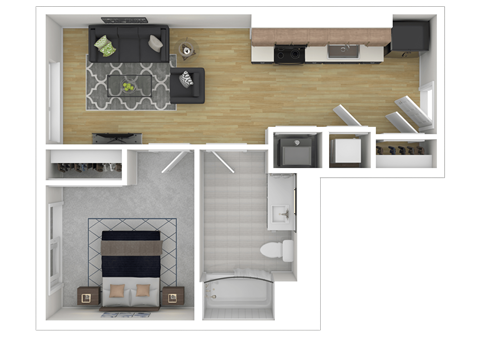 Floor plan for 1 bed, 1 bath, 554 sqft