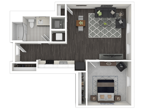 Floor plan for 1 bed, 1 bath, 639 sqft