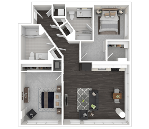 Floor plan for 2 beds, 2 baths, 1087 sqft