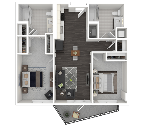 Floor plan for 2 beds, 2 baths, 925 sqft