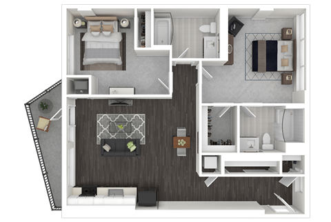 Floor plan for 2 beds, 2 baths, 1053 sqft