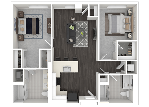 Floor plan for 2 beds, 2 baths, 1052 sqft