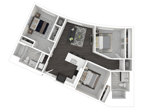 Floor plan for 3 beds, 2 baths, 1082 sqft