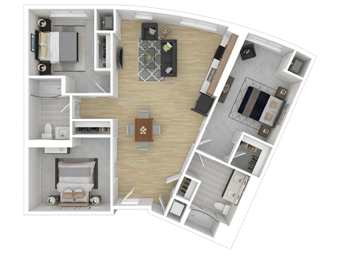 Floor plan for 3 beds, 2 baths, 1192 sqft