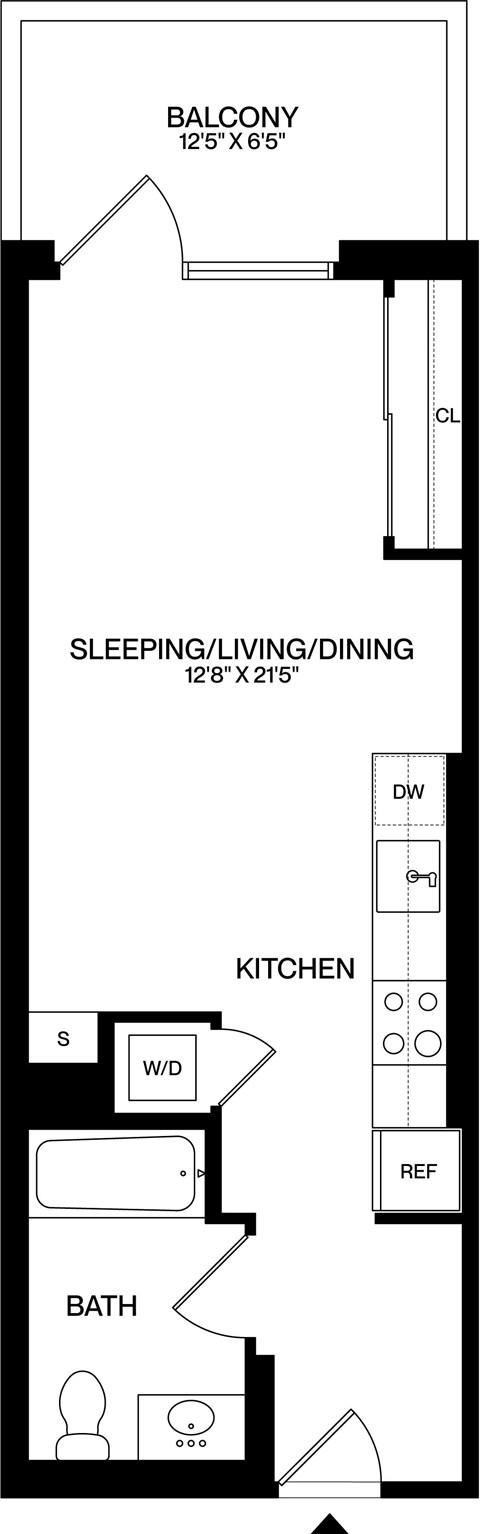 Floor plan for studio, 1 bath, 478 sqft