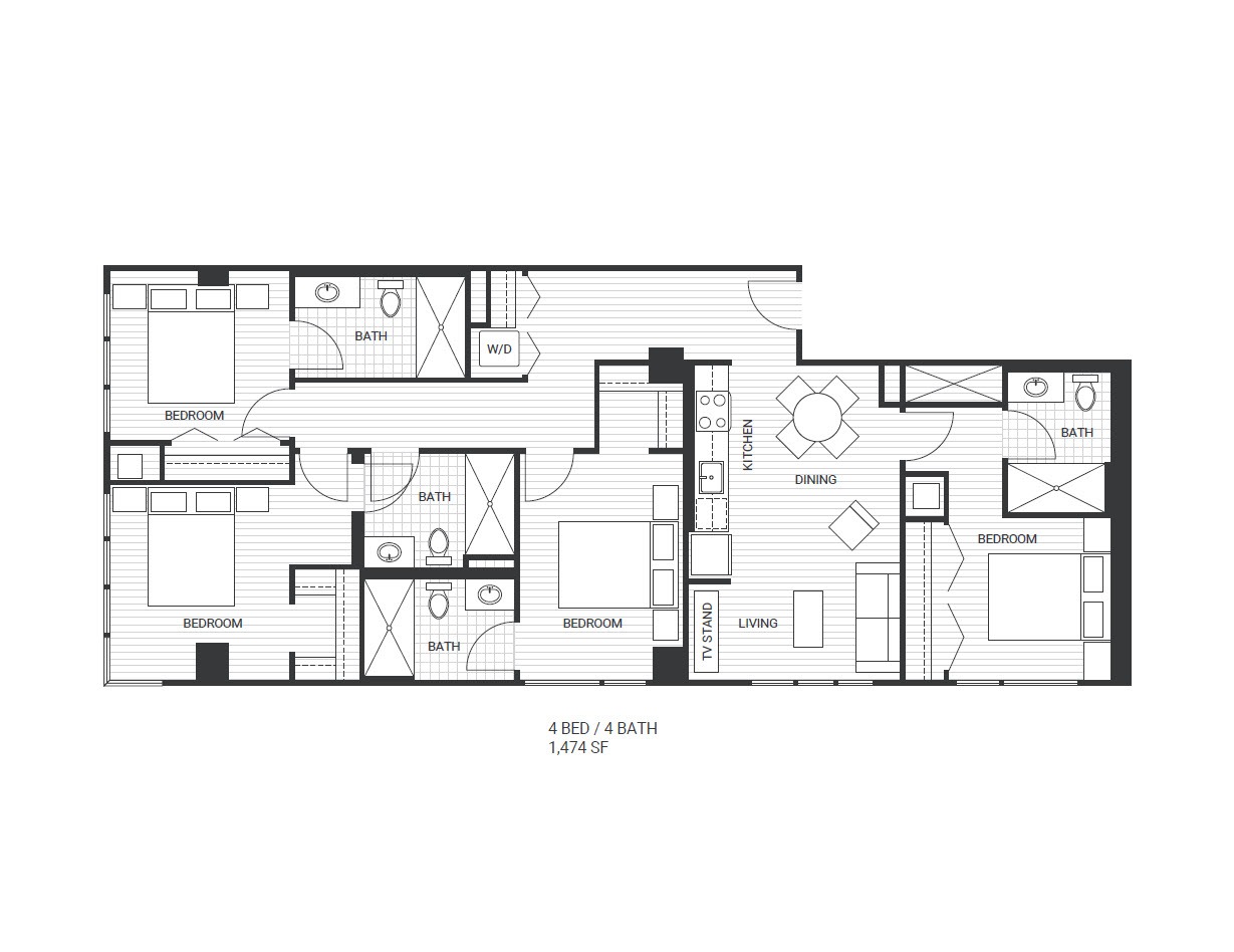 Floor plan for 4 beds, 4 baths, 1472 sqft