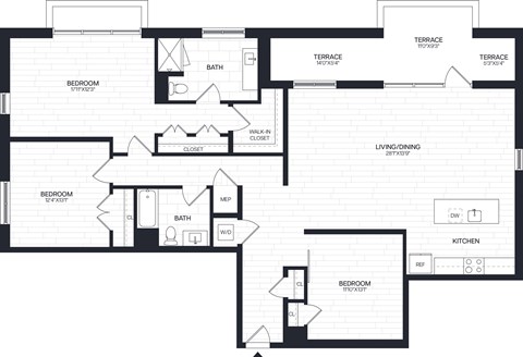 Floor plan for 2 beds, 2 baths, 1801 sqft