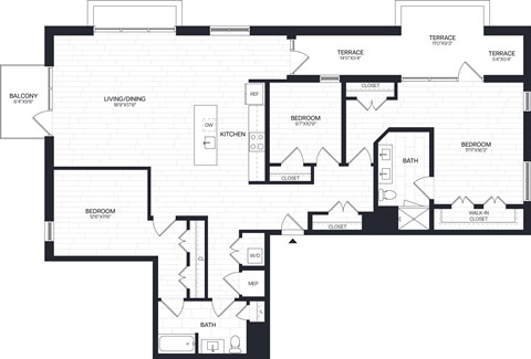 Floor plan for 3 beds, 2 baths, 1820 sqft
