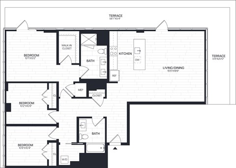 Floor plan for 3 beds, 2 baths, 1530 sqft