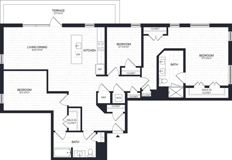 Floor plan for 3 beds, 2 baths, 1651 sqft