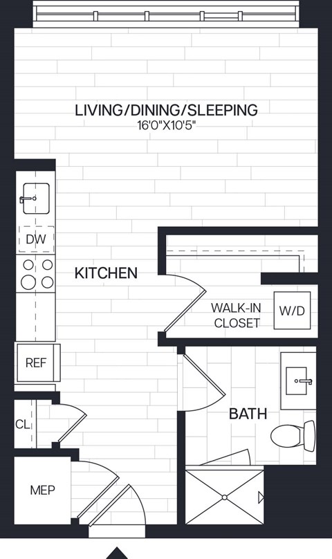 Floor plan for studio, 1 bath, 451 sqft