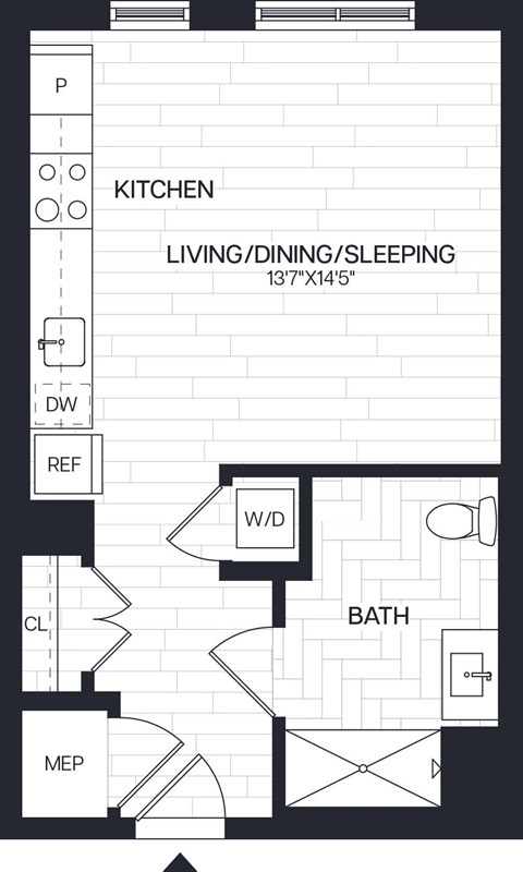 Floor plan for studio, 1 bath, 452 sqft