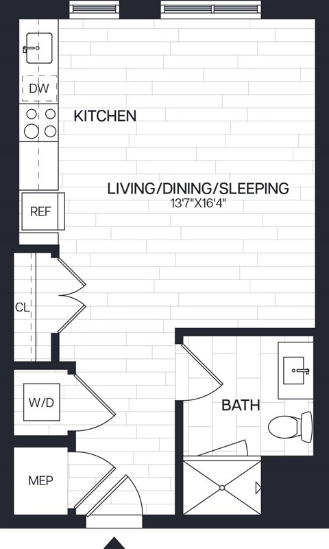 Floor plan for studio, 1 bath, 456 sqft
