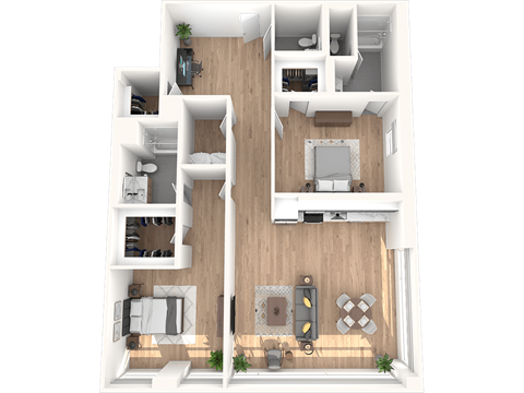 Floor plan for 2 beds, 2 baths, 1697 sqft