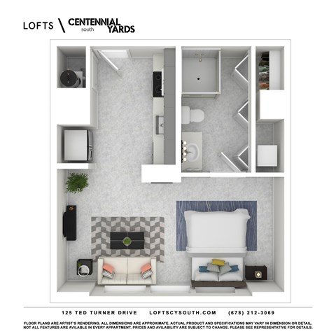 Floor plan for studio, 1 bath, 420 sqft