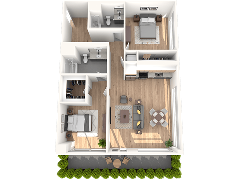 Floor plan for 2 beds, 2 baths, 1269 sqft