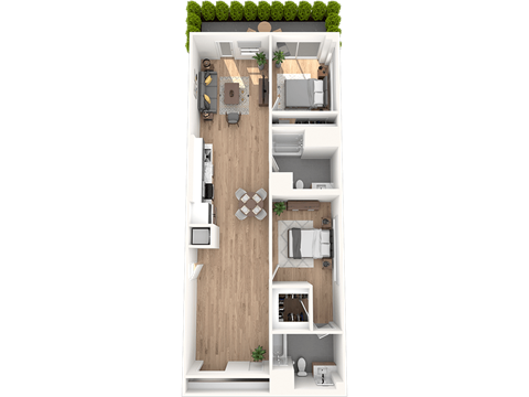 Floor plan for 2 beds, 2 baths, 1240 sqft