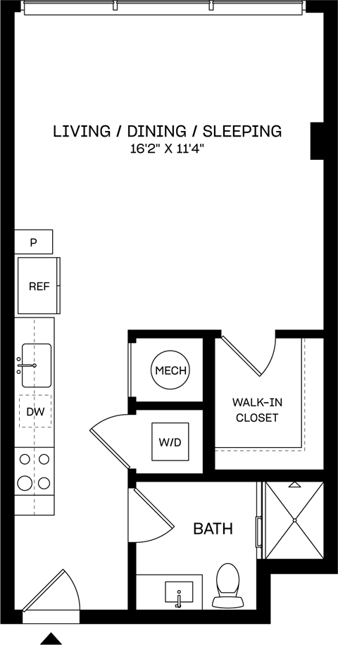 Floor plan for studio, 1 bath, 526 sqft