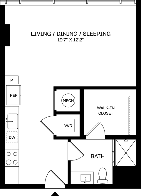 Floor plan for studio, 1 bath, 549 sqft