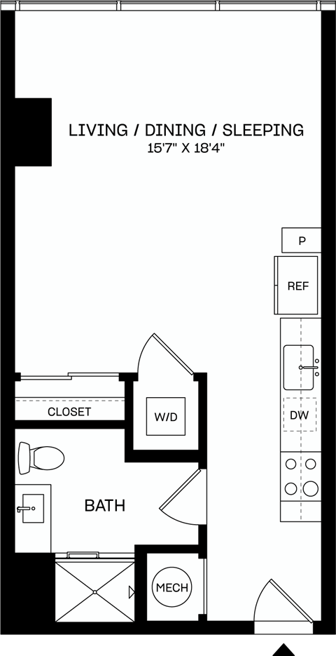 Floor plan for studio, 1 bath, 507 sqft