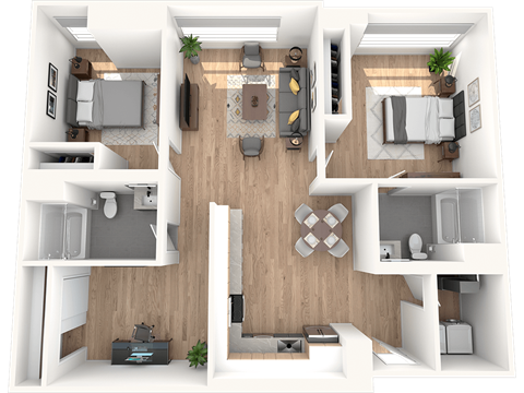 Floor plan for 2 beds, 2 baths, 1314 sqft