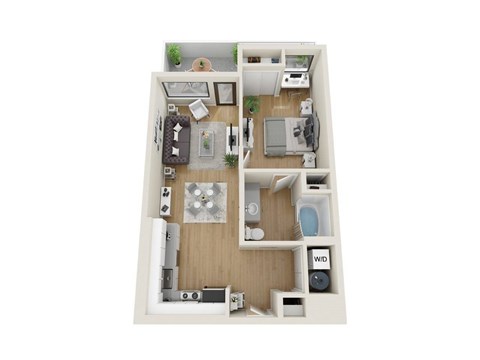 Floor plan for 1 bed, 1 bath, 696 sqft