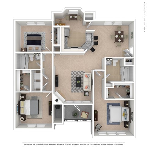 Floor plan for 3 beds, 2 baths, 1389 sqft