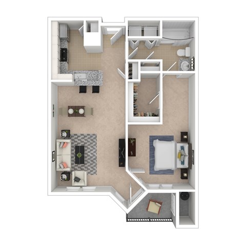 Floor plan for 1 bed, 1 bath, 792 sqft