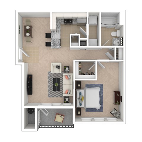Floor plan for 1 bed, 1 bath, 800 sqft