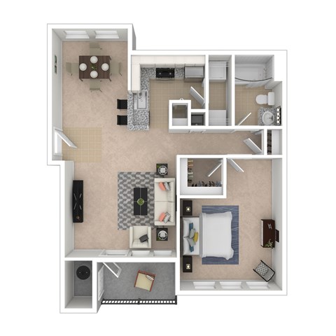 Floor plan for 1 bed, 1 bath, 820 sqft
