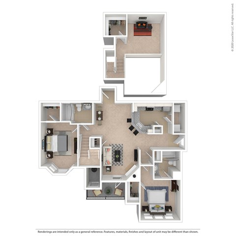 Floor plan for 2 beds, 2 baths, 1364 sqft
