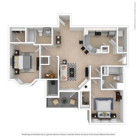 Floor plan for 2 beds, 2 baths, 1179 sqft