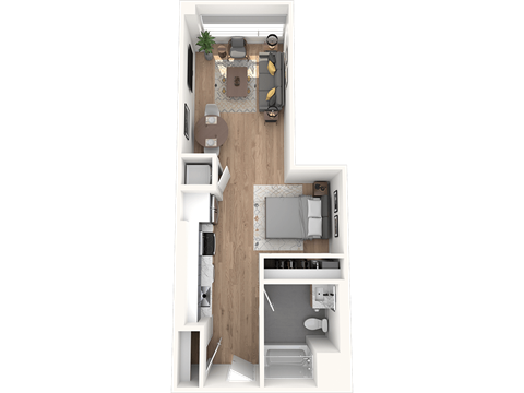 Floor plan for studio, 1 bath, 527 sqft