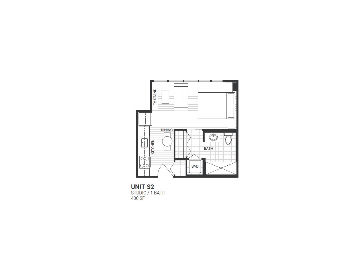 Floor plan for studio, 1 bath, 400 sqft