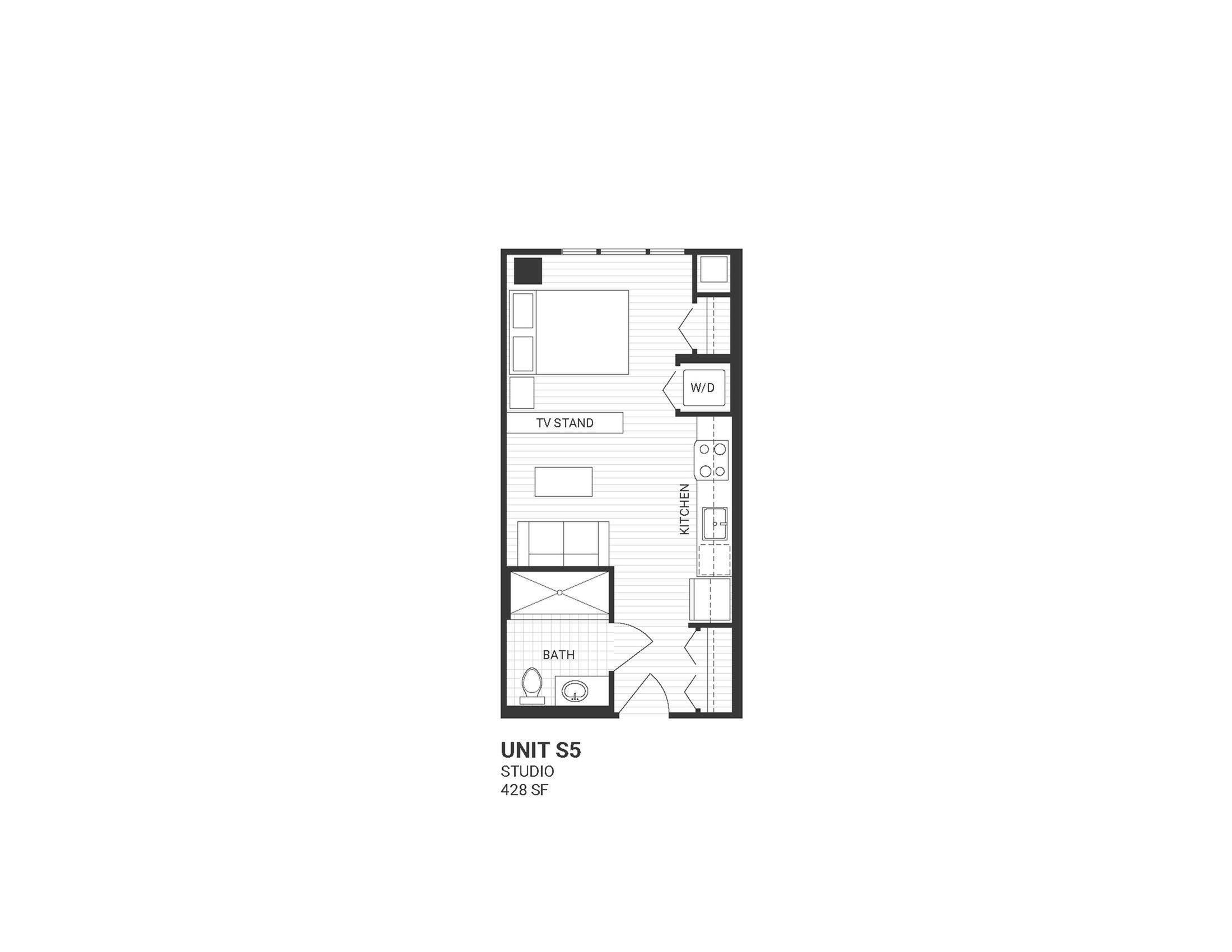 Floor plan for studio, 1 bath, 428 sqft
