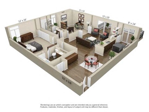 Floor plan for 2 beds, 2 baths, 1165 sqft