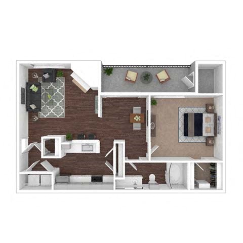 Floor plan for 1 bed, 1 bath, 704 sqft