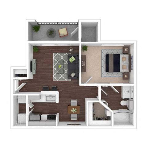 Floor plan for 1 bed, 1 bath, 602 sqft