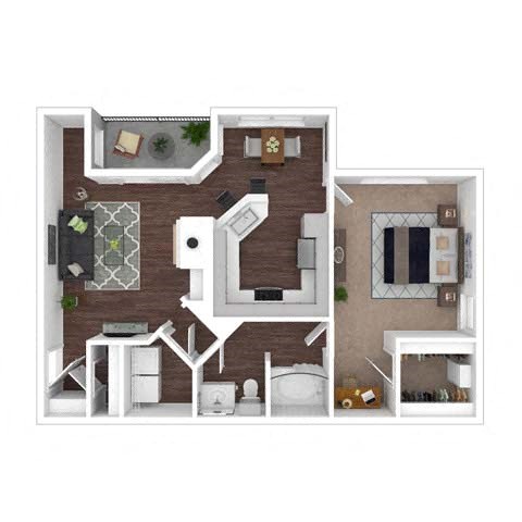 Floor plan for 1 bed, 1 bath, 838 sqft