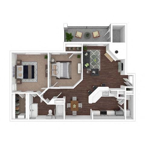 Floor plan for 2 beds, 1 bath, 912 sqft