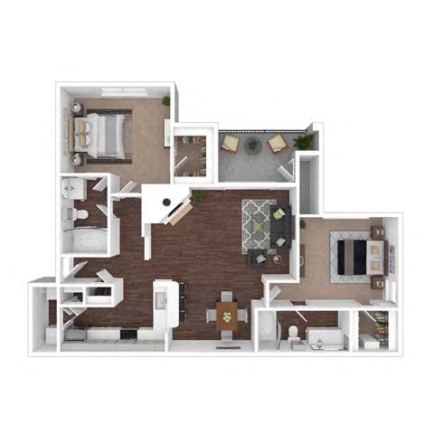 Floor plan for 2 beds, 2 baths, 1028 sqft