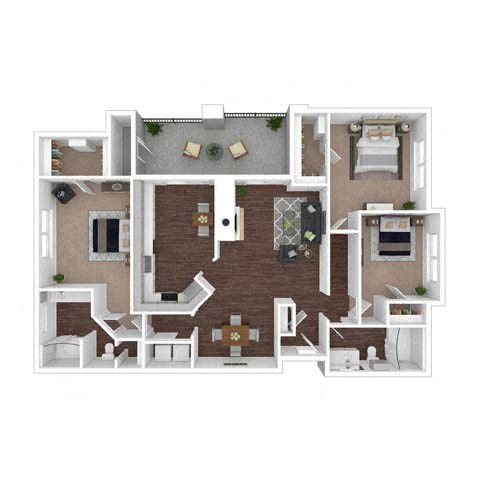 Floor plan for 3 beds, 2 baths, 1352 sqft