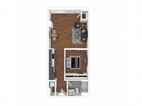 Floor plan for 1 bed, 1 bath, 715 sqft