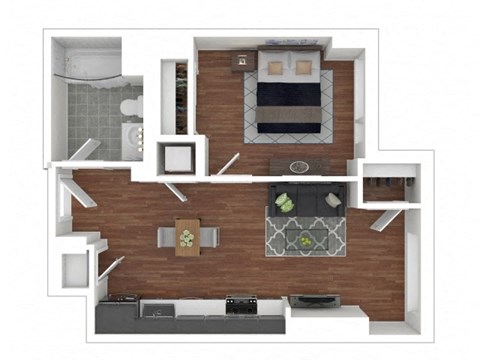 Floor plan for 1 bed, 1 bath, 517 sqft