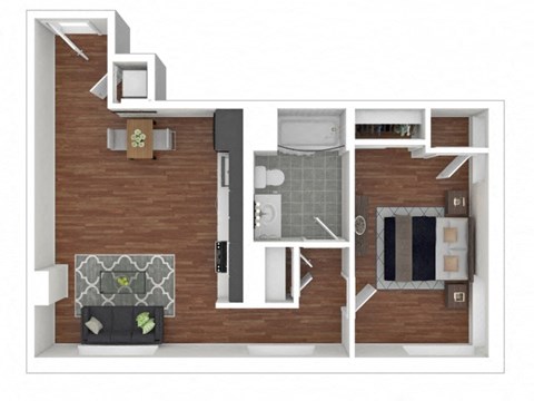 Floor plan for 1 bed, 1 bath, 656 sqft
