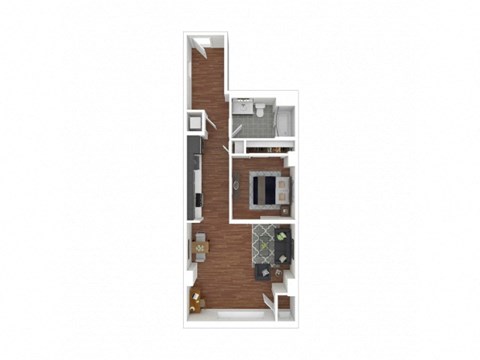 Floor plan for 1 bed, 1 bath, 752 sqft